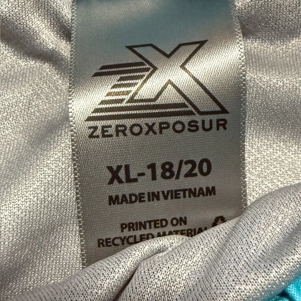 Boys XL-18/20 Teal Shark Print Swim Trunks With Swim Goggle By Zeroxposur - NWT